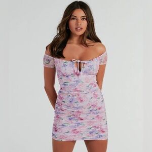 Windsor • Sweet Charm Off-The-Shoulder Floral Mesh Mini Dress • Size S • NWT